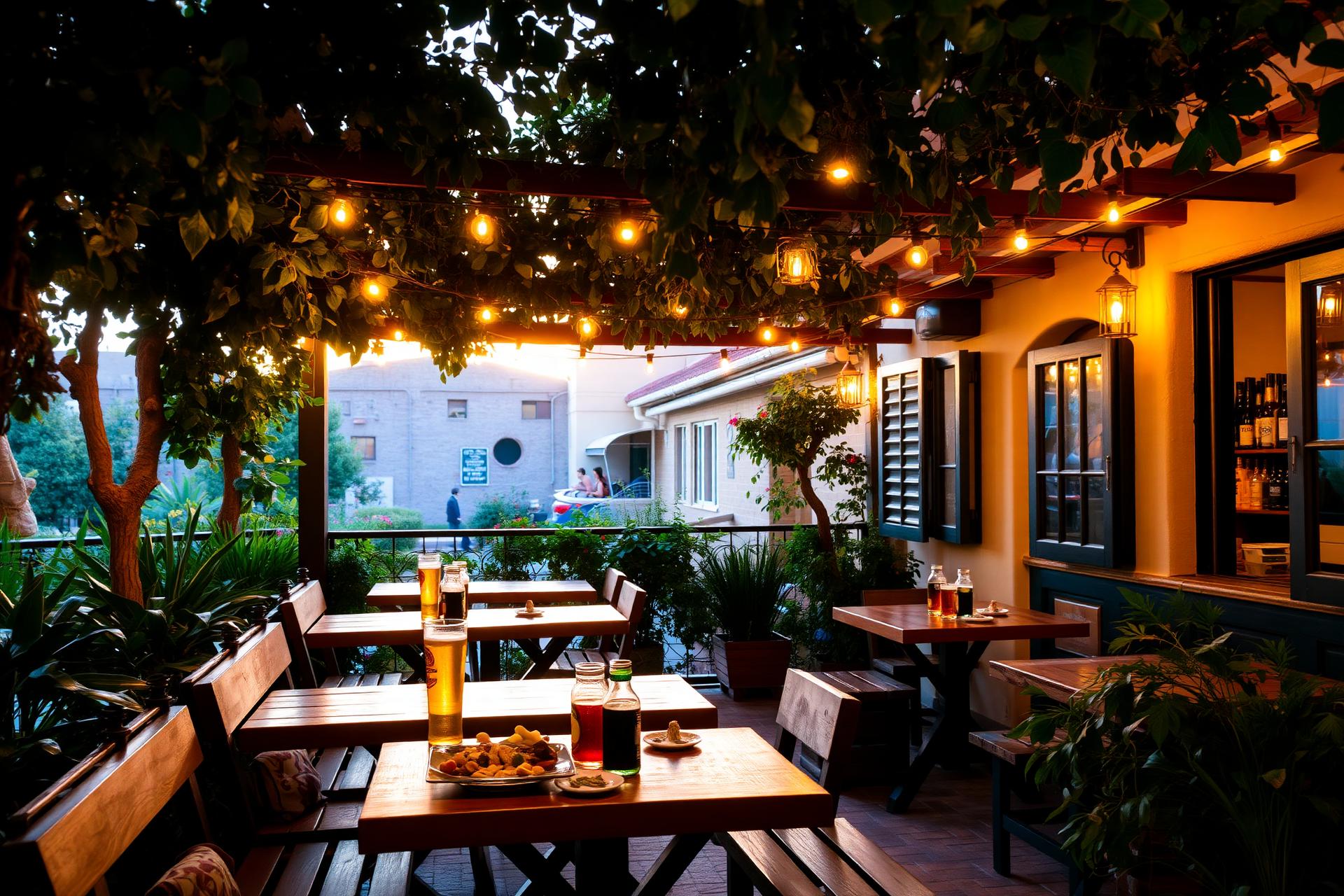 Terraza del Bar Cafetería El Chiringuito al atardecer